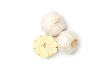 Fresh garlic bulbs isolated on white background, top view