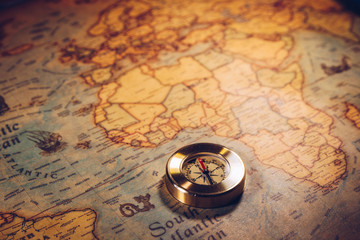 Map with compass. Simple navigation tools to orient in the world. The map used for background is in...