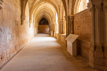 View of a side of the lower cloister of the Cistercian monastery,  Sta Maria of Huerta, Aragon,...