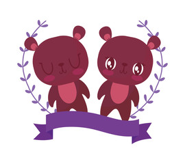 Obraz premium Cute bears cartoons and leaves wreath vector design