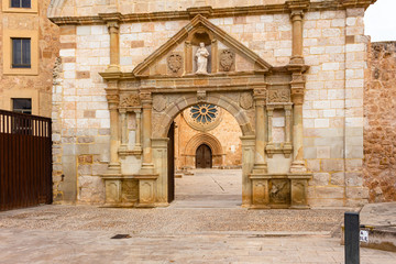 View of the entrance courtyard of the church and the Cistercian monastery., Santa Maria de Huerta,...