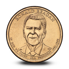 American one dollar coin with Ronald Reagan