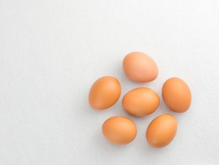 Six eggs placed on the floor isolate on white background.