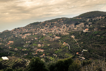 Obraz premium Wide view capture of Deir El Qamar village and old architecture in mount Lebanon Middle east
