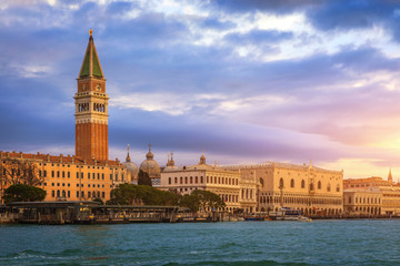 Plakat Campanile and Venice Doge's palace on San Marco square in Venice, Italy. Venice Grand Canal. Architecture and landmarks of Venice.