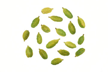 top view of cardamom on white background with clipping path