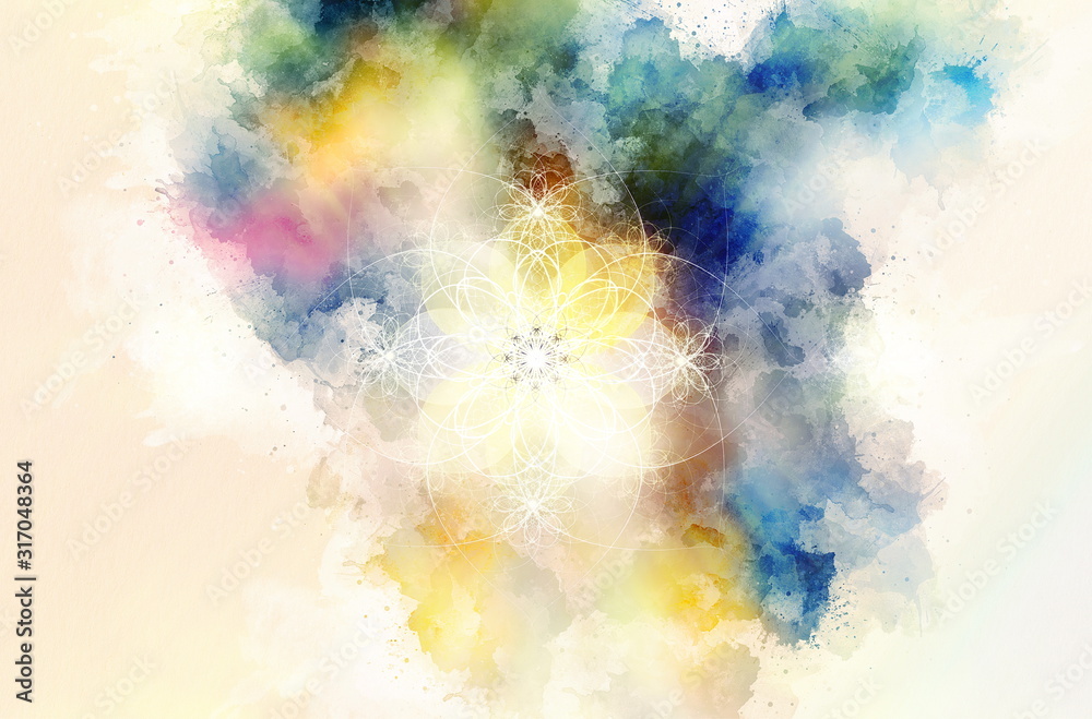 Poster floral ornamental structure with filigrane pattern mandala on abstract background.