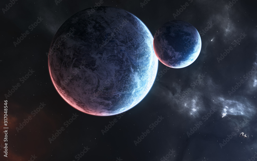 Canvas Prints planets in blue and red light, nebulae, deep space. science fiction. elements of this image furnishe