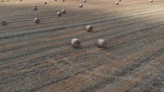Snopki siana na polskiej wsi z lotu ptaka 