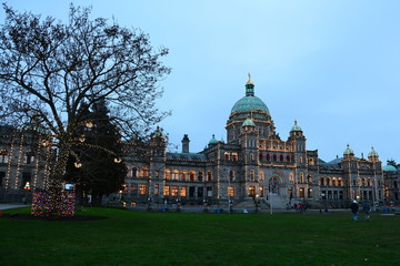 BC parliament buildings at Christmas time