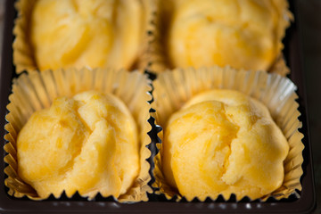 Closed up Eclair bakery in tray