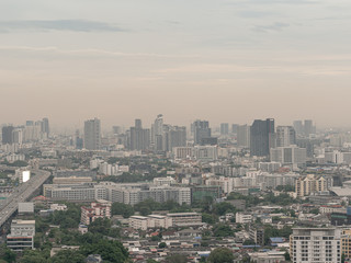 Fototapeta na wymiar Aerial view of Bangkok city Bangna is full of dangerous PM 2.5 dust.