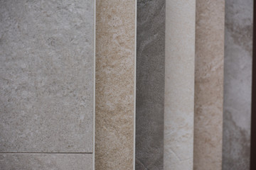 Tiles in different colors. Ceramic tiles, decorative materials for repair and decoration.