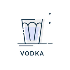 Vodka glass flat line in linear style on white background. Beverage icon. Information design. Trendy design. Isolated object. Outline object. Illustration transparent background. Party drink concept