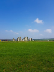 View of Stonehenge and beautiful blue sky, England 