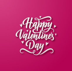 Paper layers cutout Happy Valentine's Day holiday vector square background with stylish hand drawn lettering.