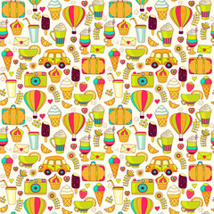 Vector Summer travel Doodles  Seamless Pattern, Background 
