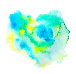 Bright colorful vibrant hand painted isolated watercolor spot splash on white background