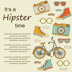 Vector Hipster Doodles Colorful patern.  Hipster lifestyle background with place for text
