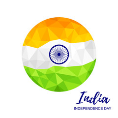 Vector polygonal background of India flag. Indian flag triangle sun shape concept pattern. India independence day illustration.