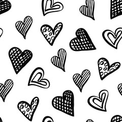 Seamless pattern with red hearts
