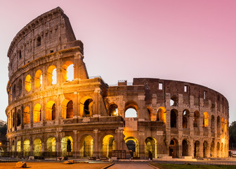 View of Colosseum in Rome at sunrise, Italy, Europe