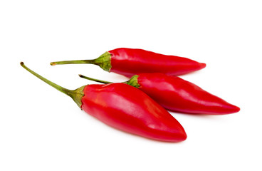 Red hot peppers isolated on white background
