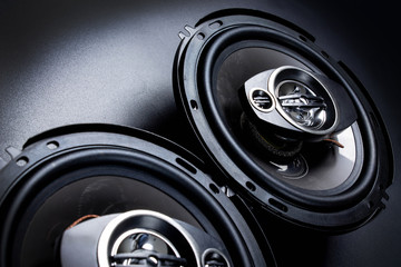 Modern car speakers close-up on a dark background