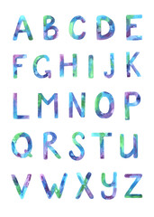 Watercolor hand painted cute latin alphabet