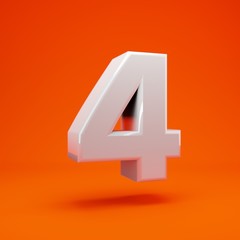Obraz premium Whithe glossy 3d number 4 on hot orange background