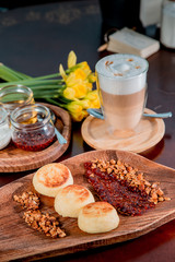 cheesecakes and coffee. Breakfast. cottage cheese