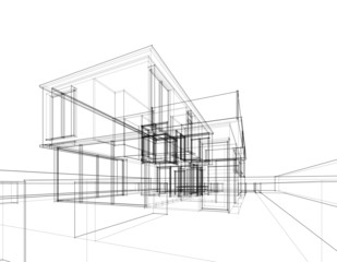 House building architecture concept sketch 3d  - obrazy, fototapety, plakaty