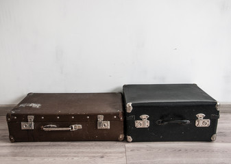 Retro old classic travel leather suitcases.