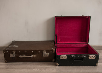 Retro old classic travel leather suitcases.