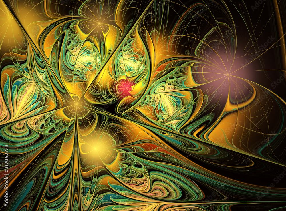 Wall mural abstract color dynamic background with lighting effect. fractal art