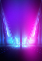 Ultraviolet abstract light. Diode tape, light line. Violet and pink gradient. Modern background, neon light. Empty stage, spotlights, neon. Abstract light.