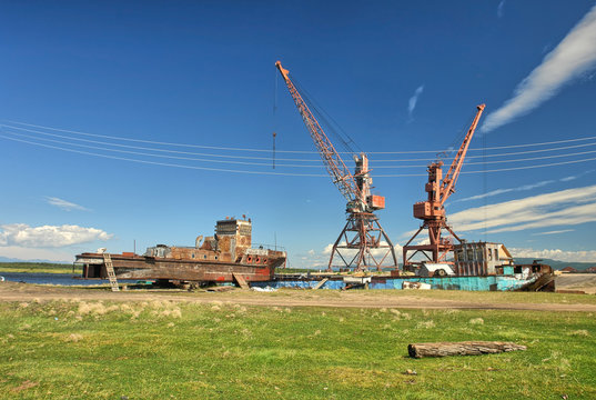 View of river harbour of Ust-Barguzin, Russia