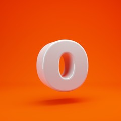 Whithe glossy 3d letter O lowercase on hot orange background