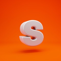 Whithe glossy 3d letter S lowercase on hot orange background