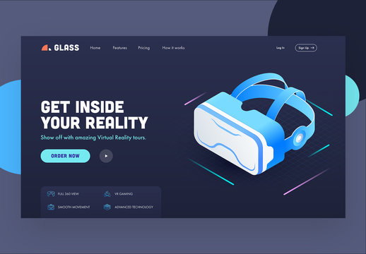 Dark Blue Website Landing Page Layout with Vr Headset Illustration