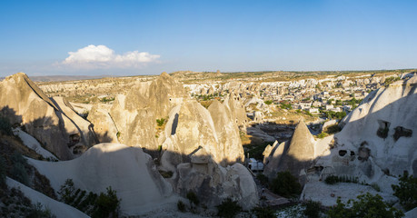Cappadocia, Turkey, Europe: landscape of the famous region resulted from thousands of years of volcanic activity and erosion, shaping tuff, porous rock formed by volcanic debris, into unexpected forms