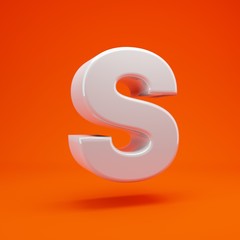 Whithe glossy 3d letter S uppercase on hot orange background. 3D rendering. Best for anniversary, birthday party, celebration.