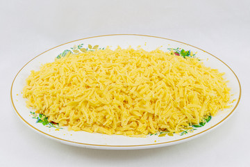 Mimosa salad with cheese and pink salmon.