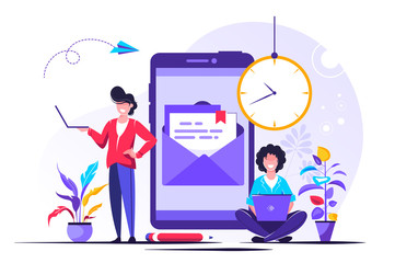 Woman chatting with man near  phone