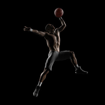 Athletic pose from basketbal lplayer black background isolated 3d render