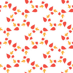 Seamless pattern with cozy horizontal red and orange leaves on white background. Endless background for your design.