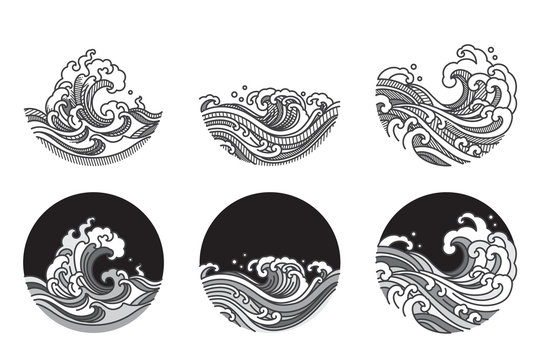 Water Wave Line Art Vector Illustration.