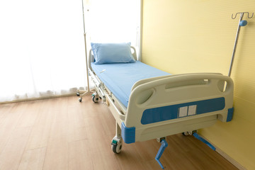 Patient bed in hospital ward with no body
