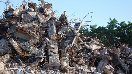 demolition pile of rubble and rebar