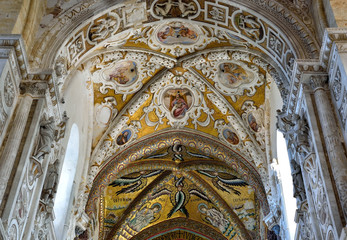 interior Basilica Cathedral of the Transfiguration in the Byzantine Arab-Norman style Cefalu Italy